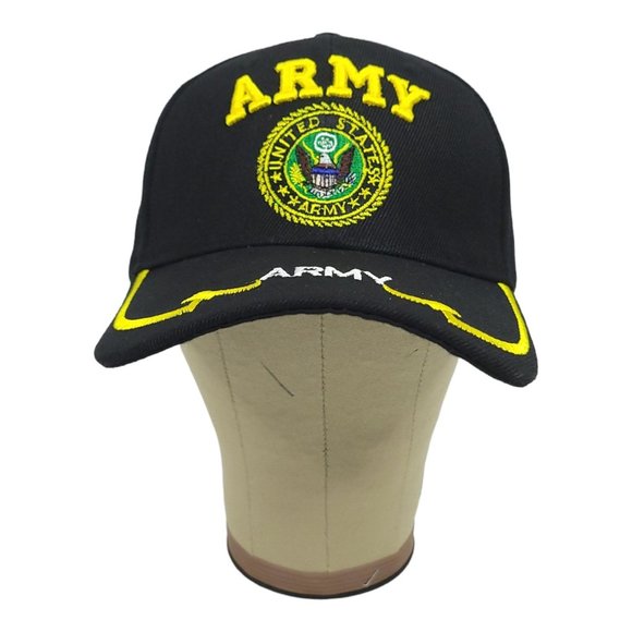 United States Army Strapback Cap Trucker Baseball Hat Eagle Embroidered Black - Picture 5 of 11
